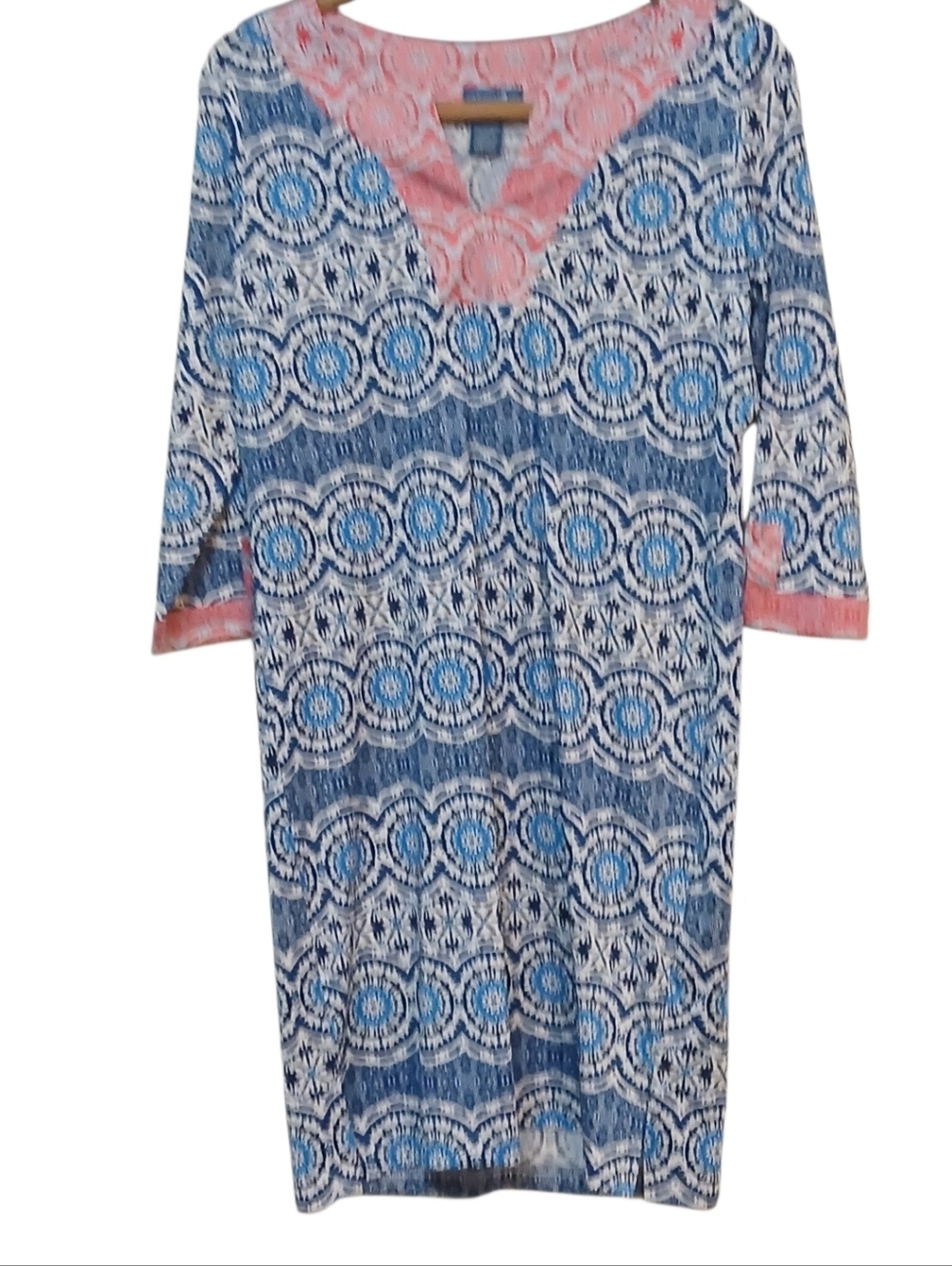 Caribbean Joe - NWOT, Color Block Shift Dress , 3/4 Sleeves W/Slits, V-Neck, - Picture 10 of 11